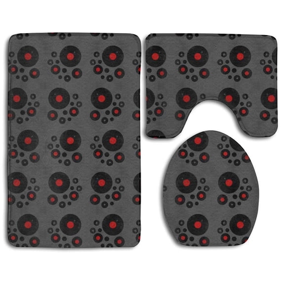 PUDMAD Black and Red Dog Pet Paw Prints 3 Piece Bathroom Rugs Set Bath Rug Contour Mat and Toilet Lid Cover