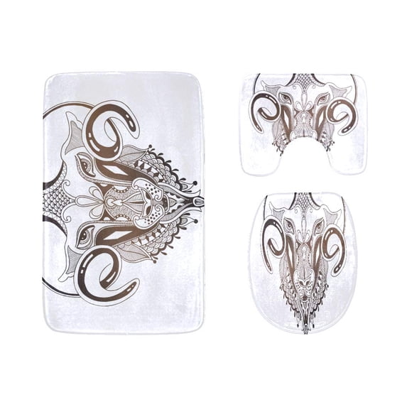 PUDMAD Black and White 3 Piece Bathroom Rugs Set Bath Rug Contour Mat and Toilet Lid Cover