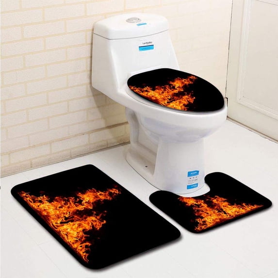 PUDMAD Blazing fire Reflection Isolated on 3 Piece Bathroom Rugs Set Bath Rug Contour Mat and Toilet Lid Cover