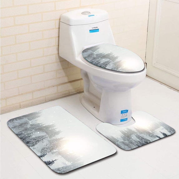 PUDMAD Blizzard in Forest in Morning 3 Piece Bathroom Rugs Set Bath Rug Contour Mat and Toilet Lid Cover