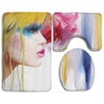 thumbnail image 1 of PUDMAD Blonde Girl Face Painting Art 3 Piece Bathroom Rugs Set Bath Rug Contour Mat and Toilet Lid Cover, 1 of 2