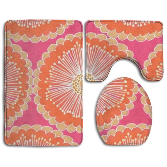 PUDMAD Blooming Flowers 3 Piece Bathroom Rugs Set Bath Rug Contour Mat and Toilet Lid Cover