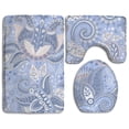 thumbnail image 1 of PUDMAD Blue Abstract Flower Leaves 3 Piece Bathroom Rugs Set Bath Rug Contour Mat and Toilet Lid Cover, 1 of 2
