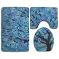 thumbnail image 1 of PUDMAD Blue Abstract Tree Paintings 3 Piece Bathroom Rugs Set Bath Rug Contour Mat and Toilet Lid Cover, 1 of 2