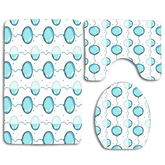 PUDMAD Blue Balloon 3 Piece Bathroom Rugs Set Bath Rug Contour Mat and Toilet Lid Cover