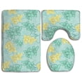 thumbnail image 1 of PUDMAD Blue Beach Flowers 3 Piece Bathroom Rugs Set Bath Rug Contour Mat and Toilet Lid Cover, 1 of 2