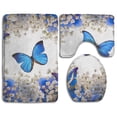 thumbnail image 1 of PUDMAD Blue Butterflies White Flowers 3 Piece Bathroom Rugs Set Bath Rug Contour Mat and Toilet Lid Cover, 1 of 2