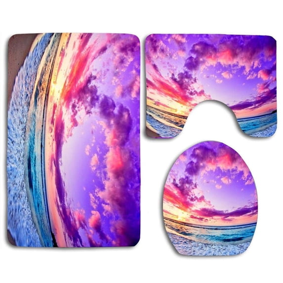 PUDMAD Blue Cats Faces 3 Piece Bathroom Rugs Set Bath Rug Contour Mat and Toilet Lid Cover