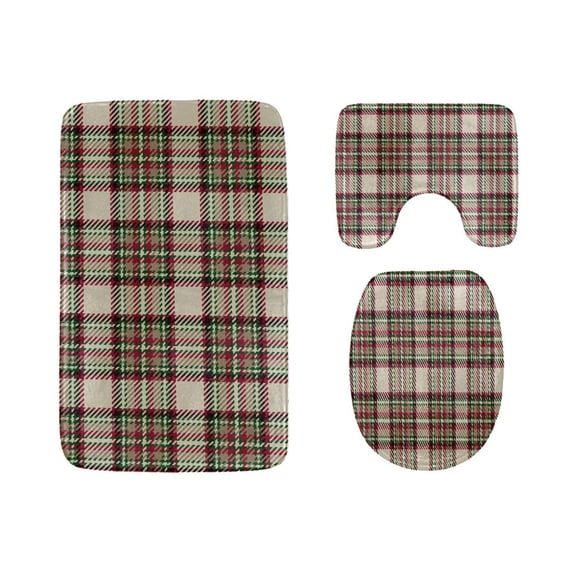 PUDMAD Blue Checkered Tablecloth 3 Piece Bathroom Rugs Set Bath Rug Contour Mat and Toilet Lid Cover