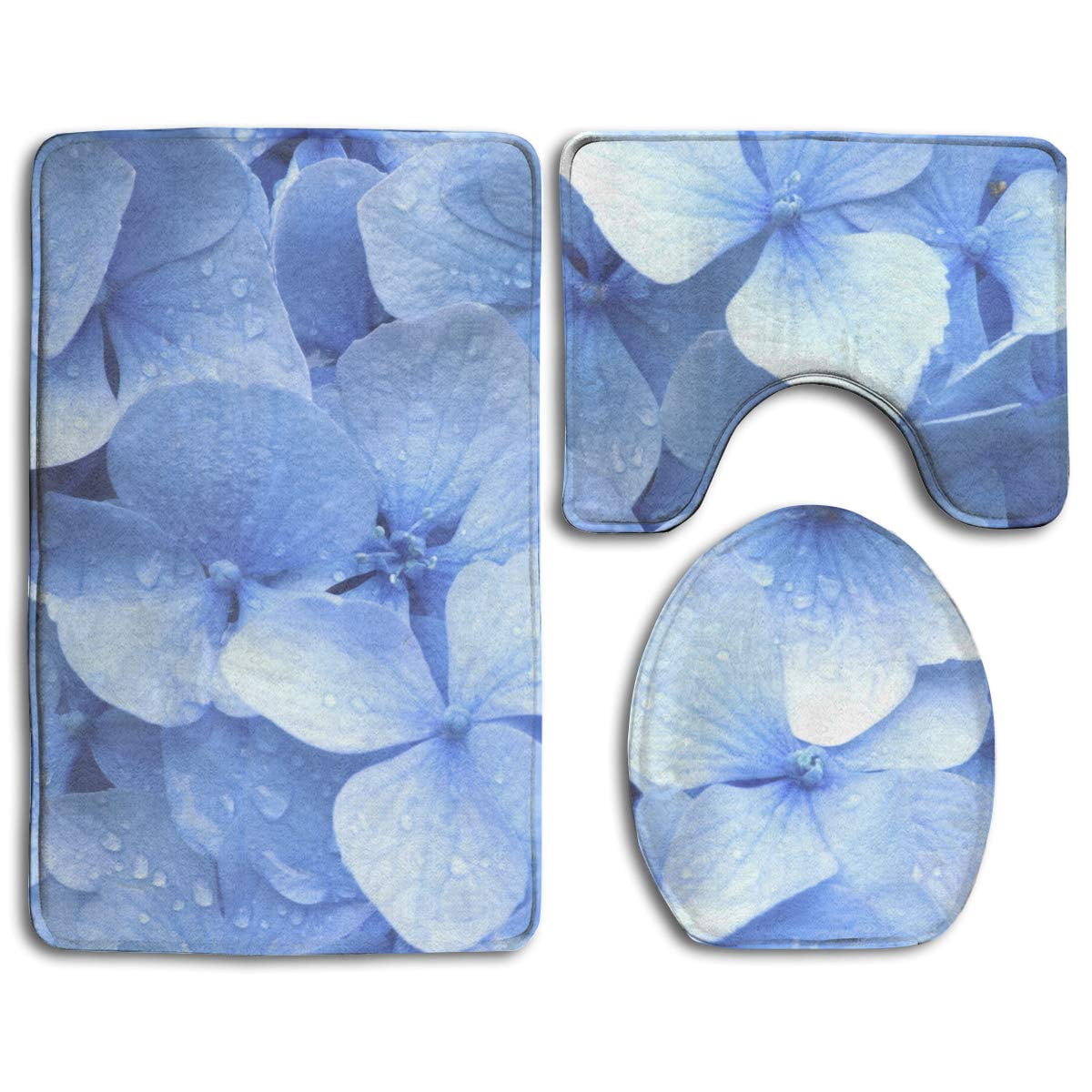 Tufted Rug Blue Hydrangea PUDMAD Blue Hydrangea 3 Piece Bathroom Rugs Set Bath Rug Contour Mat ...