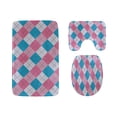 thumbnail image 1 of PUDMAD Blue Lozenge Checkered 3 Piece Bathroom Rugs Set Bath Rug Contour Mat and Toilet Lid Cover, 1 of 2
