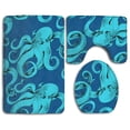 thumbnail image 1 of PUDMAD Blue Octopus 3 Piece Bathroom Rugs Set Bath Rug Contour Mat and Toilet Lid Cover, 1 of 2