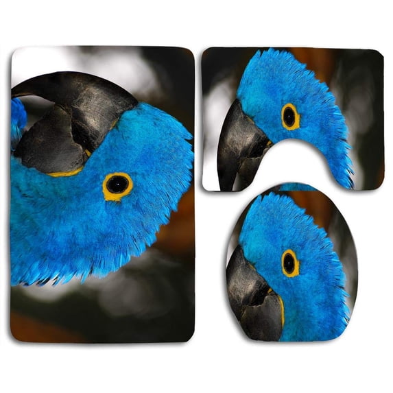 PUDMAD Blue Parrot 3 Piece Bathroom Rugs Set Bath Rug Contour Mat and Toilet Lid Cover