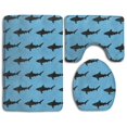 thumbnail image 1 of PUDMAD Blue Shark 3 Piece Bathroom Rugs Set Bath Rug Contour Mat and Toilet Lid Cover, 1 of 2