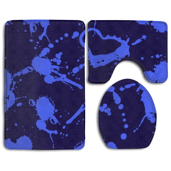 PUDMAD Blue Splash 3 Piece Bathroom Rugs Set Bath Rug Contour Mat and Toilet Lid Cover