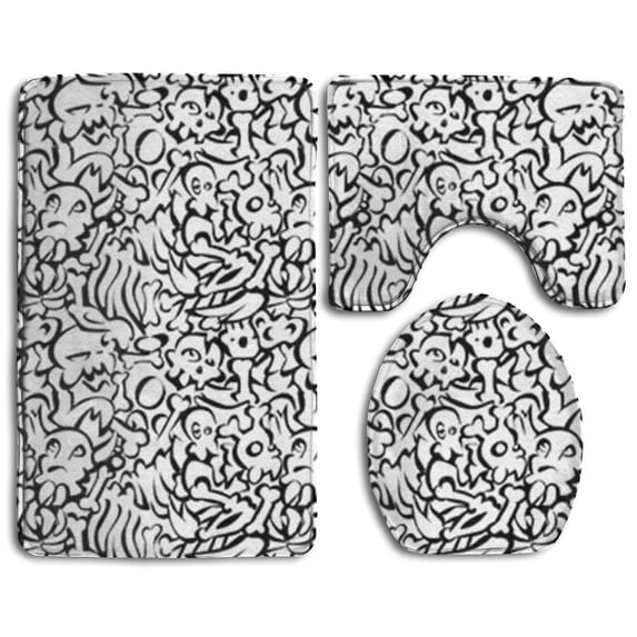 PUDMAD Bone 3 Piece Bathroom Rugs Set Bath Rug Contour Mat and Toilet Lid Cover