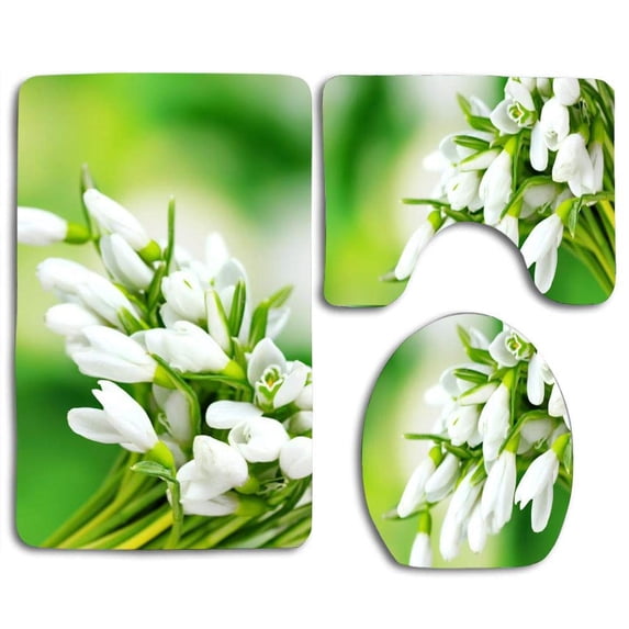 PUDMAD Bouquet Snowdrops 3 Piece Bathroom Rugs Set Bath Rug Contour Mat and Toilet Lid Cover