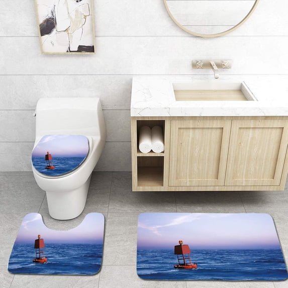 PUDMAD Bouy in Ocean 3 Piece Bathroom Rugs Set Bath Rug Contour Mat and Toilet Lid Cover