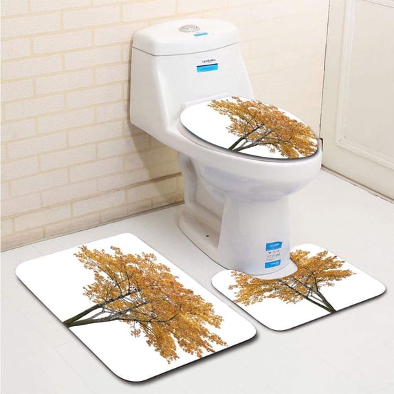 PUDMAD Bright Large Isolated Maple Tree 3 Piece Bathroom Rugs Set Bath Rug Contour Mat and Toilet Lid Cover