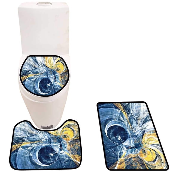 PUDMAD Bright Motion Composition dynami backgroun Blue Yellow Color 3 Piece Bathroom Rugs Set Bath Rug Contour Mat and Toilet Lid Cover