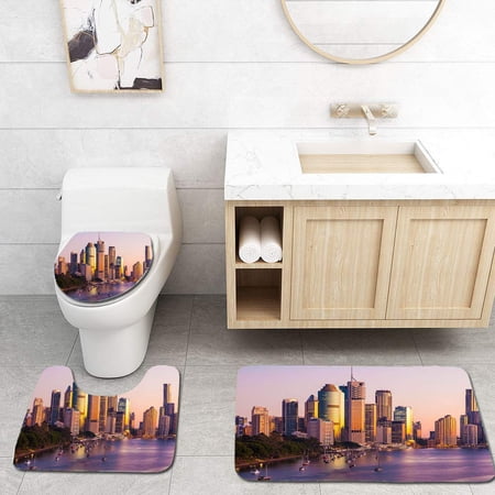 PUDMAD Brisbane Australia 3 Piece Bathroom Rugs Set Bath Rug Contour Mat and Toilet Lid Cover