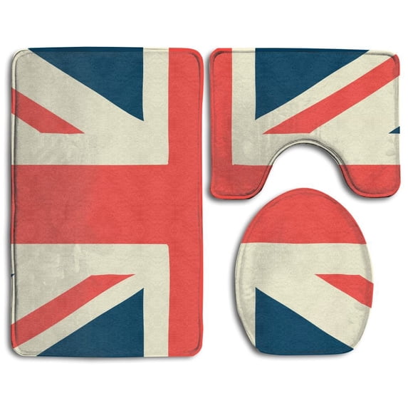PUDMAD British Flag 3 Piece Bathroom Rugs Set Bath Rug Contour Mat and Toilet Lid Cover