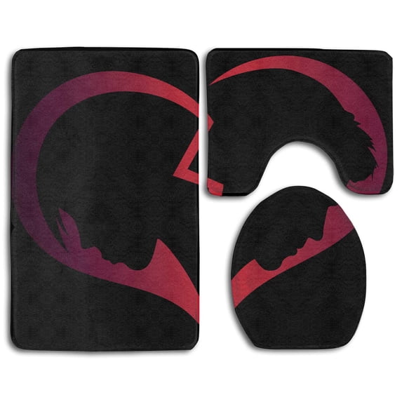 PUDMAD Broken Heart Silhouette 3 Piece Bathroom Rugs Set Bath Rug Contour Mat and Toilet Lid Cover