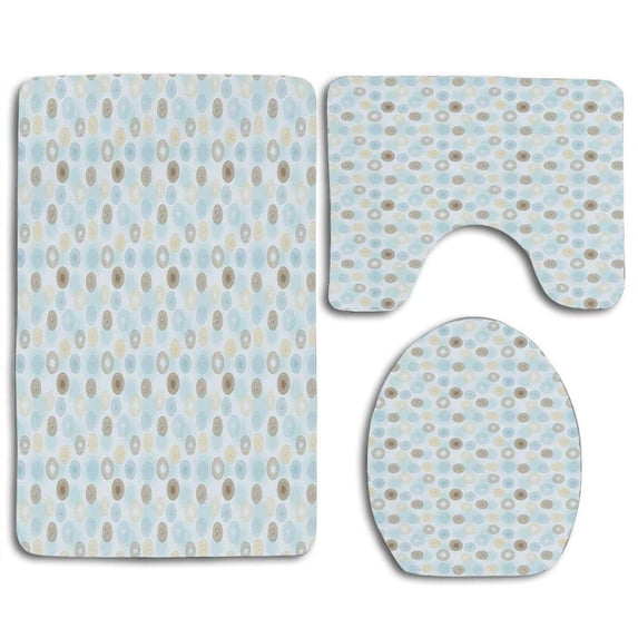 PUDMAD Brown and Blue Twirls Vortex Geometric Curved Lines Hypnotic Elements 3 Piece Bathroom Rugs Set Bath Rug Contour Mat and Toilet Lid Cover