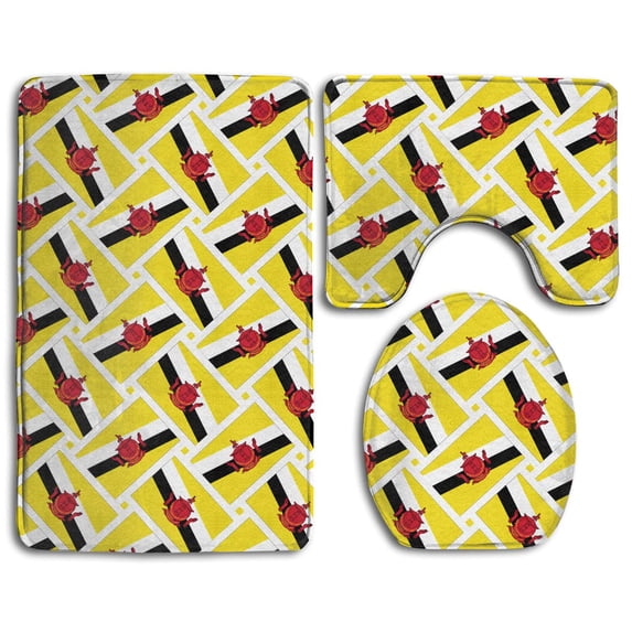 PUDMAD Brunei Flag Weave 3 Piece Bathroom Rugs Set Bath Rug Contour Mat and Toilet Lid Cover