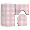 thumbnail image 1 of PUDMAD Brushed Wide Gingham Rose Pink 3 Piece Bathroom Rugs Set Bath Rug Contour Mat and Toilet Lid Cover, 1 of 2
