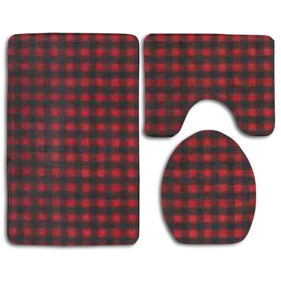 PUDMAD Buffalo Plaid 3 Piece Bathroom Rugs Set Bath Rug Contour Mat and Toilet Lid Cover