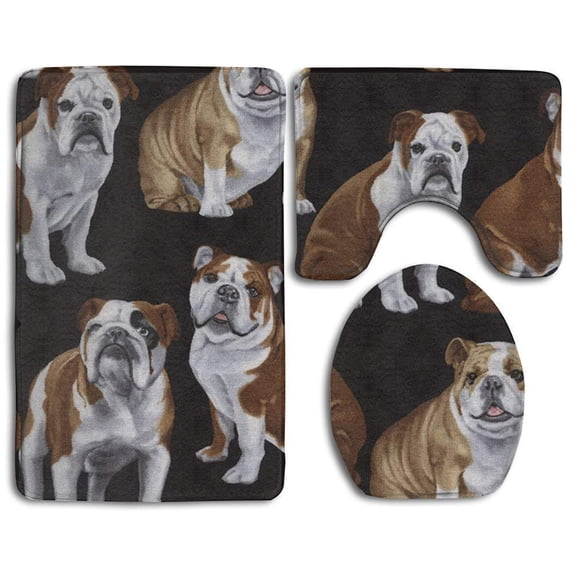 PUDMAD Bulldogs 3 Piece Bathroom Rugs Set Bath Rug Contour Mat and Toilet Lid Cover