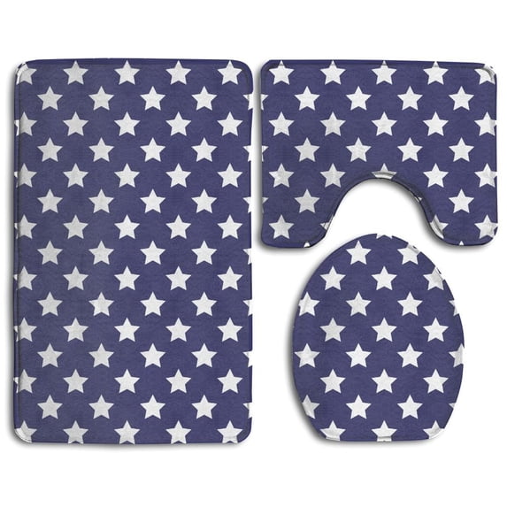 PUDMAD Bunch Star Figures USA American Flag Symbol Proud National 3 Piece Bathroom Rugs Set Bath Rug Contour Mat and Toilet Lid Cover
