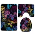 thumbnail image 1 of PUDMAD Butterflies Colour 3 Piece Bathroom Rugs Set Bath Rug Contour Mat and Toilet Lid Cover, 1 of 2