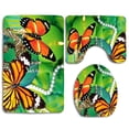 thumbnail image 1 of PUDMAD Butterflies on Pearls 3 Piece Bathroom Rugs Set Bath Rug Contour Mat and Toilet Lid Cover, 1 of 2