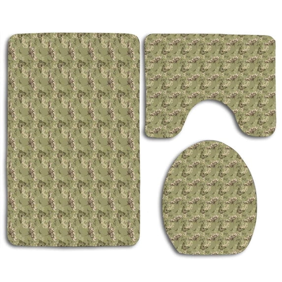 PUDMAD Butterfly Hand Drawn Flying Butterflies Abstract Floral Arrangement Vintage Color Palette 3 Piece Bathroom Rugs Set Bath Rug Contour Mat and Toilet Lid Cover