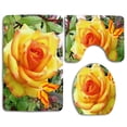 thumbnail image 1 of PUDMAD Butterfly Yellow Rose 3 Piece Bathroom Rugs Set Bath Rug Contour Mat and Toilet Lid Cover, 1 of 2