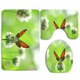 thumbnail image 1 of PUDMAD Butterfly on Flowers 3 Piece Bathroom Rugs Set Bath Rug Contour Mat and Toilet Lid Cover, 1 of 2