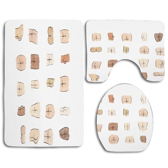 PUDMAD Butts Funn 3 Piece Bathroom Rugs Set Bath Rug Contour Mat and Toilet Lid Cover