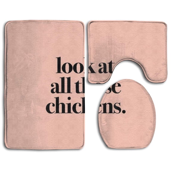 PUDMAD CHICKENS 3 Piece Bathroom Rugs Set Bath Rug Contour Mat and Toilet Lid Cover