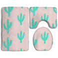 thumbnail image 1 of PUDMAD Cactus Pink Flowers 3 Piece Bathroom Rugs Set Bath Rug Contour Mat and Toilet Lid Cover, 1 of 2
