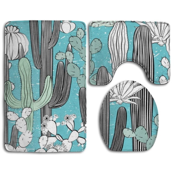 PUDMAD Cactus Wild Cacti Forest 3 Piece Bathroom Rugs Set Bath Rug Contour Mat and Toilet Lid Cover