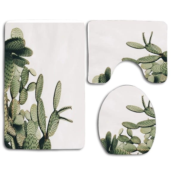 PUDMAD Cactus on Blue Sky 3 Piece Bathroom Rugs Set Bath Rug Contour Mat and Toilet Lid Cover