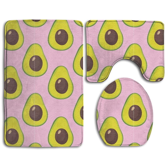 PUDMAD California Avocados Pink 3 Piece Bathroom Rugs Set Bath Rug Contour Mat and Toilet Lid Cover