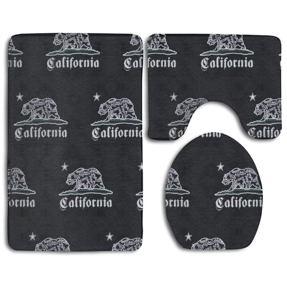 PUDMAD California Bandana Bear 3 Piece Bathroom Rugs Set Bath Rug Contour Mat and Toilet Lid Cover