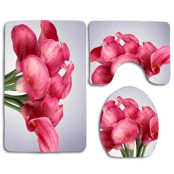 PUDMAD Calla Lilies 3 Piece Bathroom Rugs Set Bath Rug Contour Mat and Toilet Lid Cover