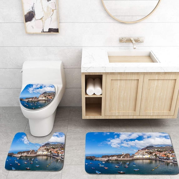 PUDMAD Camara de Lobos 3 Piece Bathroom Rugs Set Bath Rug Contour Mat and Toilet Lid Cover