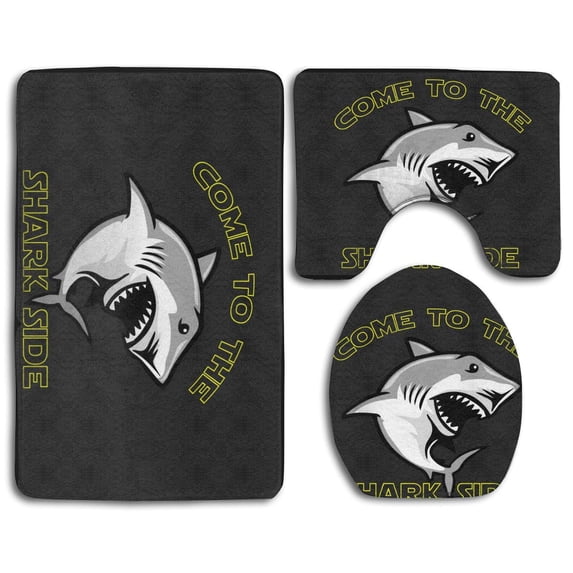 PUDMAD Came to Shark Side Cartoon 3 Piece Bathroom Rugs Set Bath Rug Contour Mat and Toilet Lid Cover