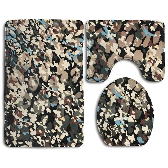 PUDMAD Camo 3 Piece Bathroom Rugs Set Bath Rug Contour Mat and Toilet Lid Cover