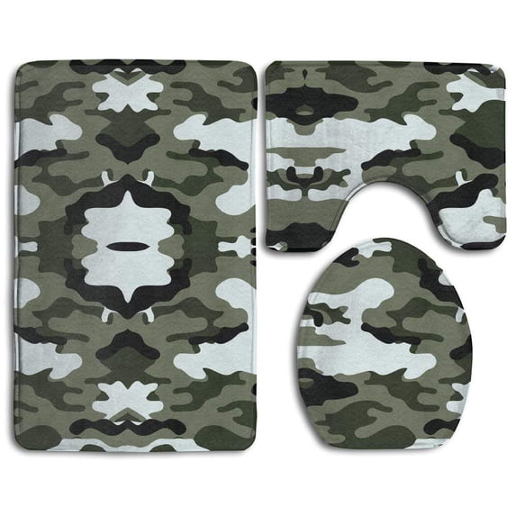 PUDMAD Camo Cool 3 Piece Bathroom Rugs Set Bath Rug Contour Mat and Toilet Lid Cover